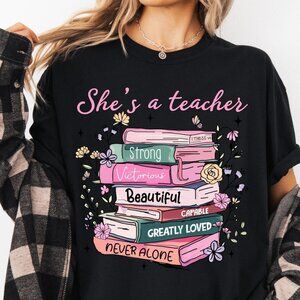 Christian Teacher Book Stack T-Shirt, Inspirational Educator Tee